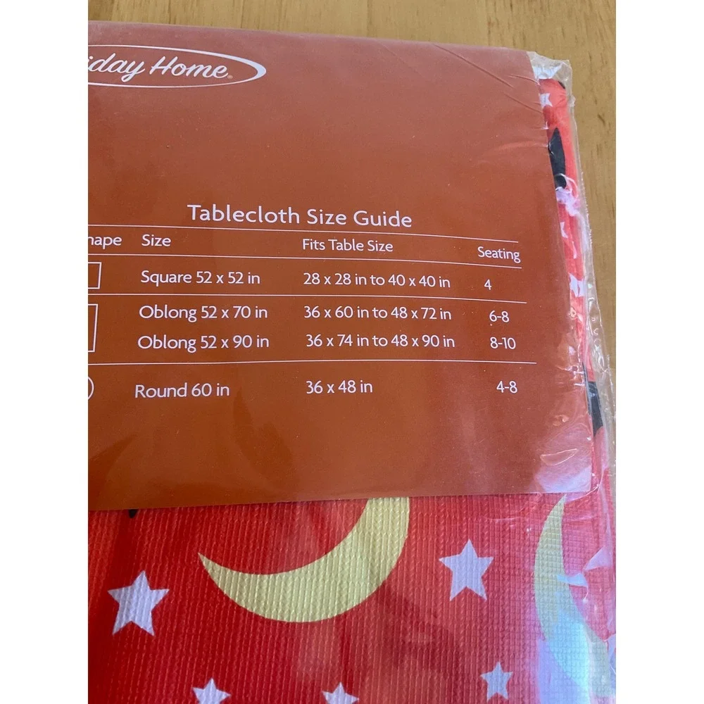 Holiday Home Halloween Bats Tablecloth Vinyl Orange Round 60 Inch PEVA New